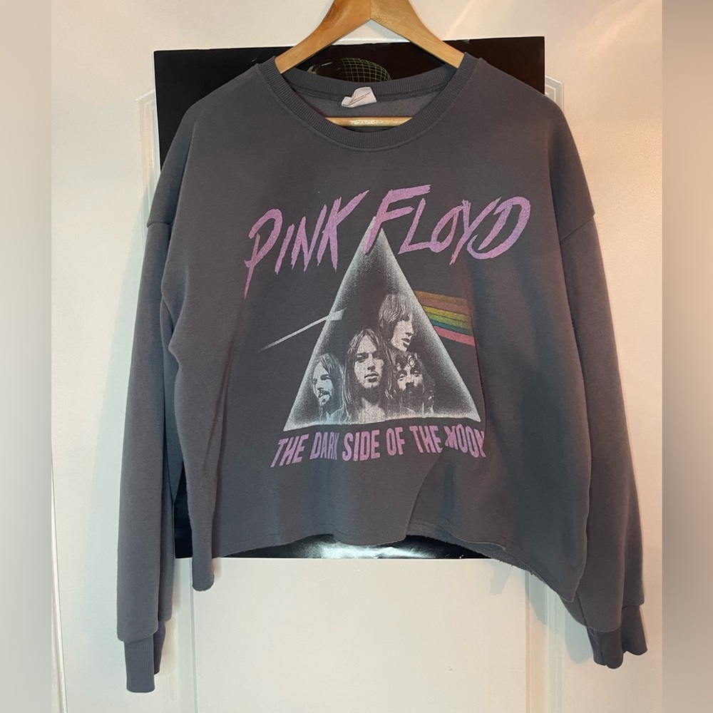 Pink Floyd Womens Crop Pullover Sweatshirt Dark Side of the Moon Oversize L